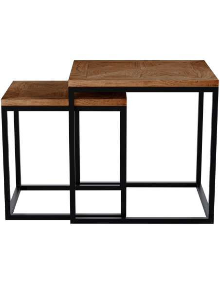 Ensemble 2 tables gigognes d’appoint en bois de mindi marron et métal noir Liorne