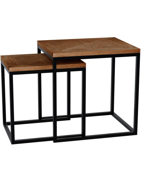 Ensemble 2 tables gigognes d’appoint en bois de mindi marron et métal noir Liorne