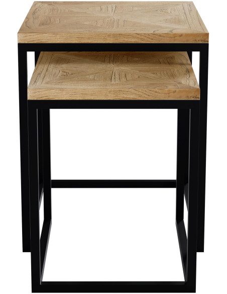 Ensemble 2 tables gigognes d’appoint bois de mindi naturel et métal noir Liorne