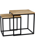 Ensemble 2 tables gigognes d’appoint bois de mindi naturel et métal noir Liorne