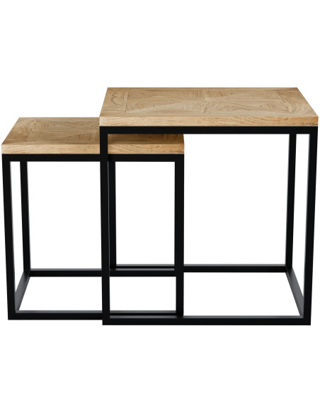 Ensemble 2 tables gigognes d’appoint bois de mindi naturel et métal noir Liorne