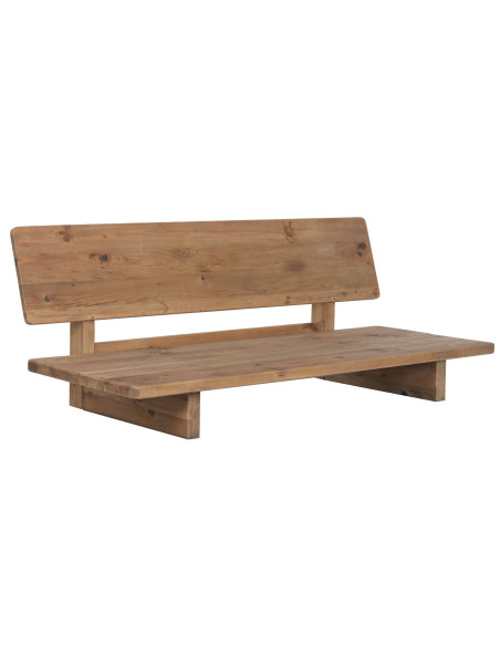 Canapé droit en pin recyclé naturel avec coussins noirs déhoussables 195x90x78 cm Nerio