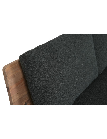 Canapé droit en pin recyclé naturel avec coussins noirs déhoussables 195x90x78 cm Nerio