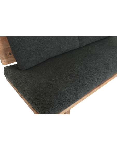 Canapé droit en pin recyclé naturel avec coussins noirs déhoussables 195x90x78 cm Nerio