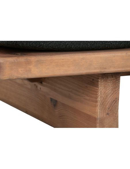 Canapé droit en pin recyclé naturel avec coussins noirs déhoussables 195x90x78 cm Nerio