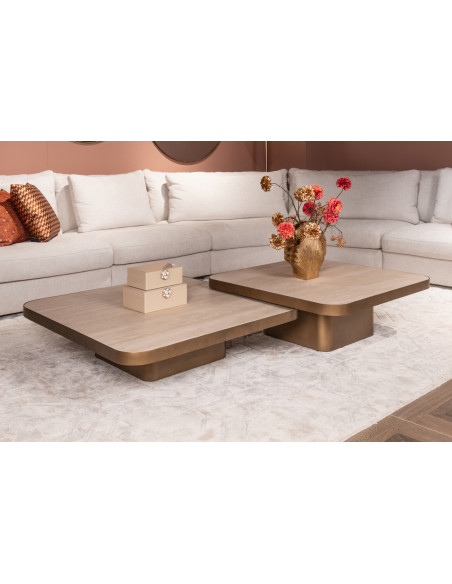 Table basse carrée Claridge effet travertin 100 cm