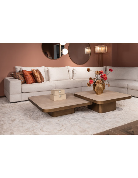 Table basse carrée Claridge effet travertin 100 cm