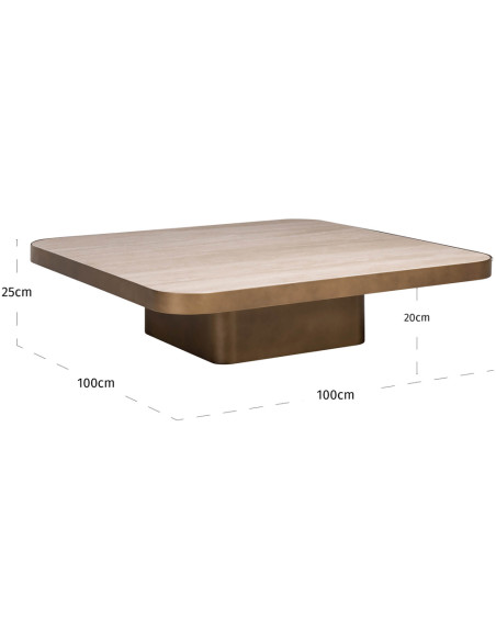 Table basse carrée Claridge effet travertin 100 cm