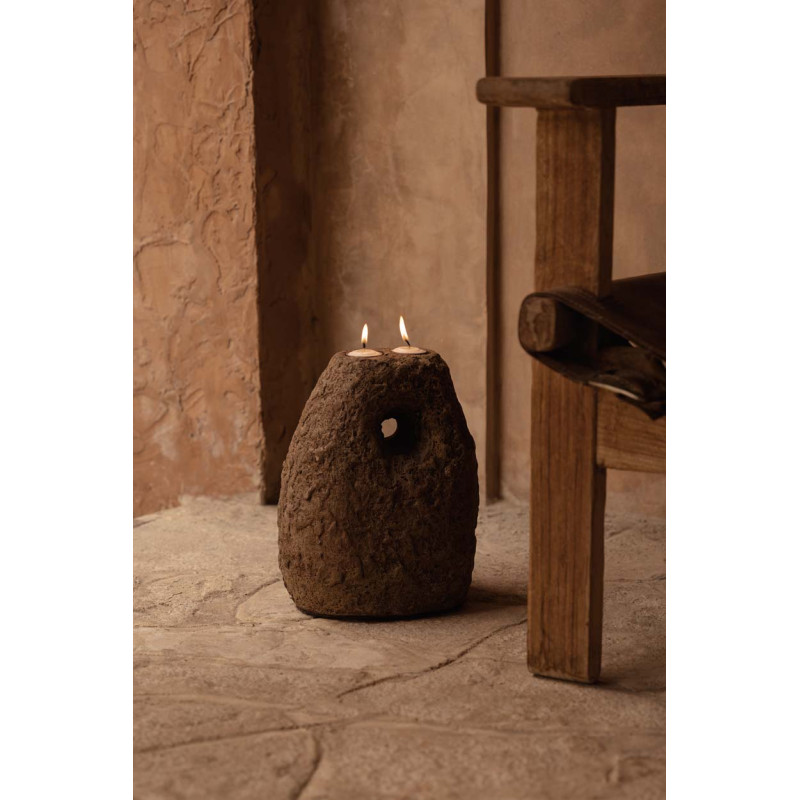 Bougeoir double terre cuite marron 28...