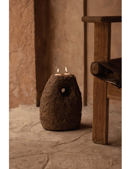 Bougeoir double terre cuite marron 28 cm The Terra Totem