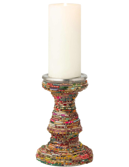Bougeoir sur pied verre perlé rose doré 19 cm Auréline