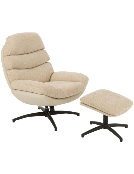Fauteuil relax avec repose-pieds tissu beige grisé Lunéor