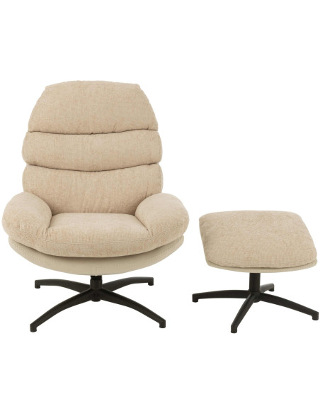 Fauteuil relax avec repose-pieds tissu beige grisé Lunéor
