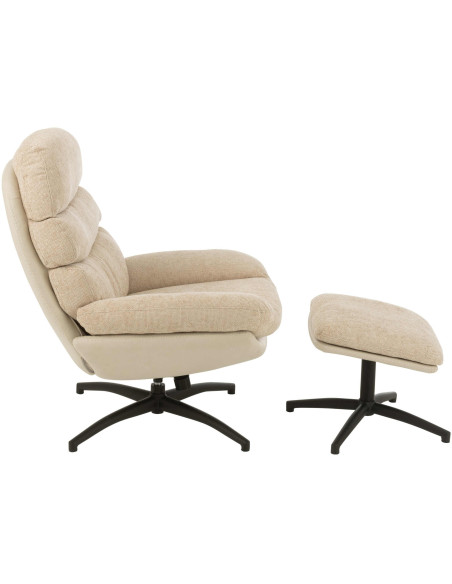 Fauteuil relax avec repose-pieds tissu beige grisé Lunéor