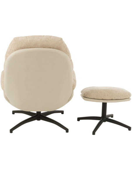 Fauteuil relax avec repose-pieds tissu beige grisé Lunéor