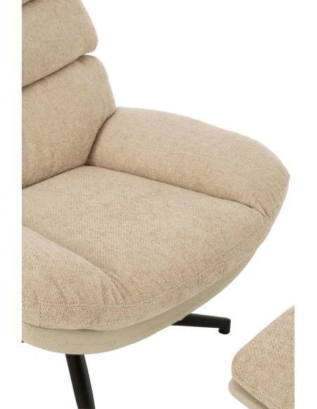 Fauteuil relax avec repose-pieds tissu beige grisé Lunéor