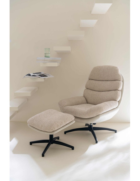 Fauteuil relax avec repose-pieds tissu beige grisé Lunéor