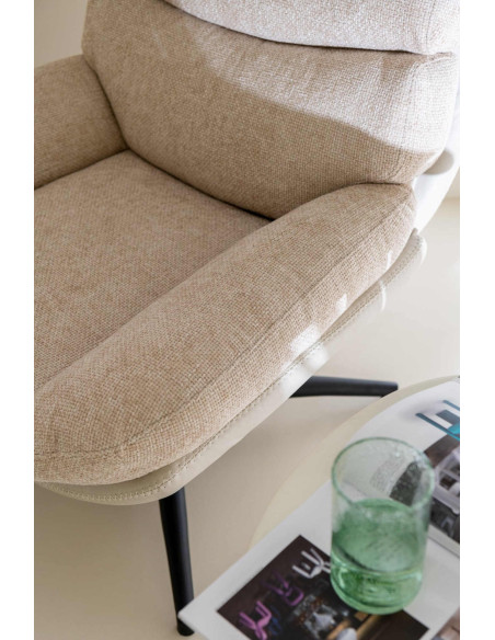 Fauteuil relax avec repose-pieds tissu beige grisé Lunéor
