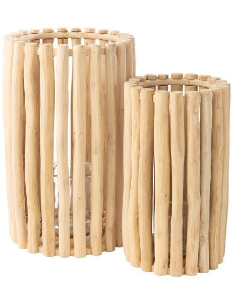 Lot de 2 lanternes en teck naturel 50 et 60 cm Sylvane