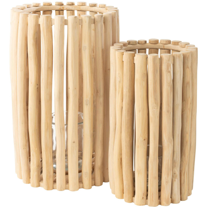 Lot de 2 lanternes en teck naturel 50...