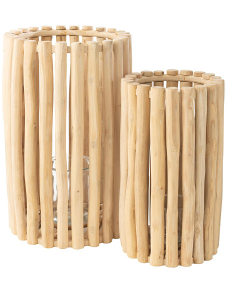 Lot de 2 lanternes en teck naturel 50 et 60 cm Sylvane