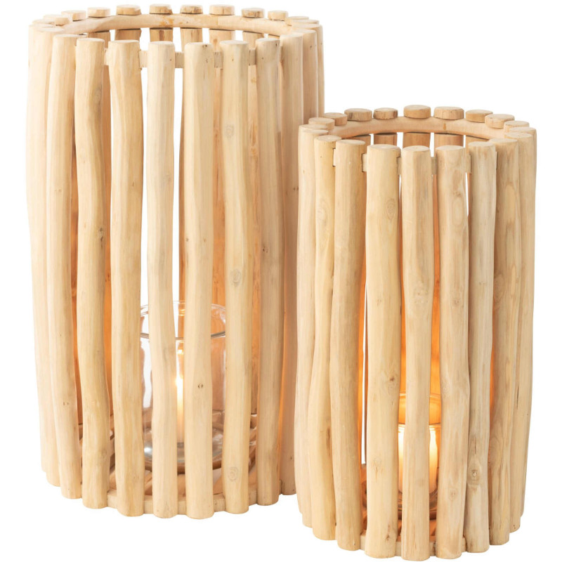 Lot de 2 lanternes en teck naturel 50...