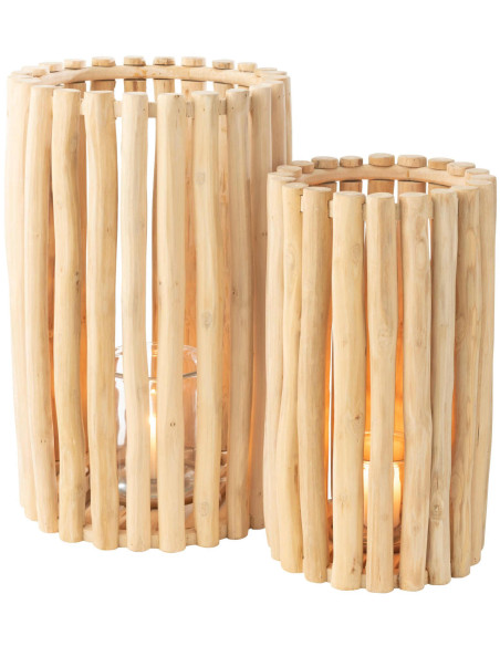 Lot de 2 lanternes en teck naturel 50 et 60 cm Sylvane