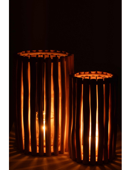 Lot de 2 lanternes en teck naturel 50 et 60 cm Sylvane