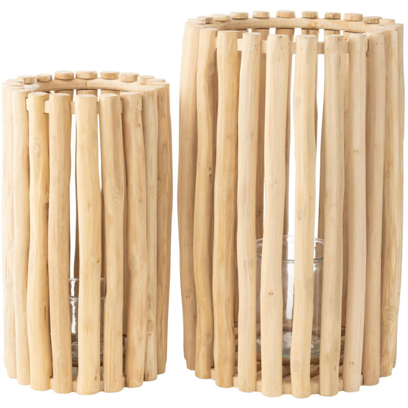 Lot de 2 lanternes en teck naturel 50...