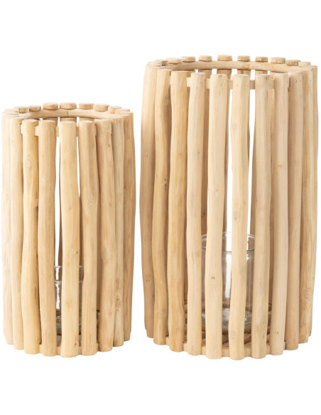 Lot de 2 lanternes en teck naturel 50 et 60 cm Sylvane
