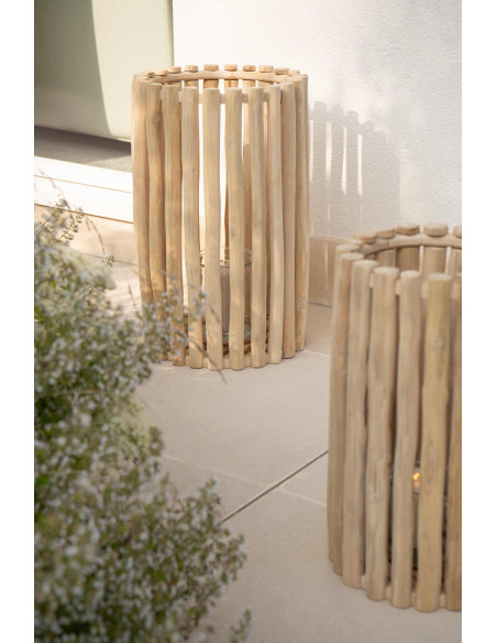 Lot de 2 lanternes en teck naturel 50 et 60 cm Sylvane