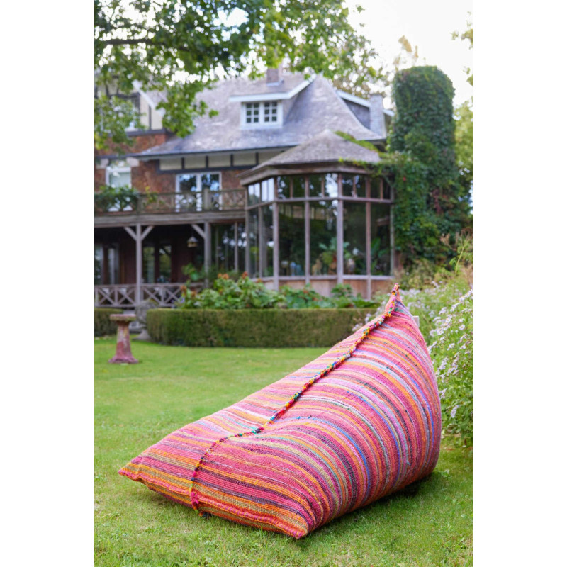 Pouf poire coton rayé orange rose 150...
