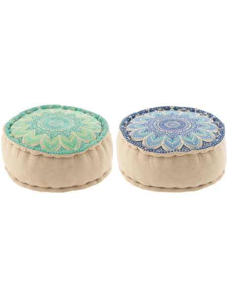 Lot de 2 poufs ronds coton bleu turquoise 40 cm Azuria