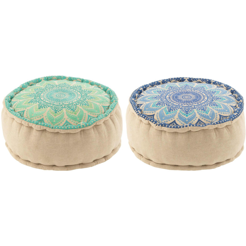 Lot de 2 poufs ronds coton bleu...