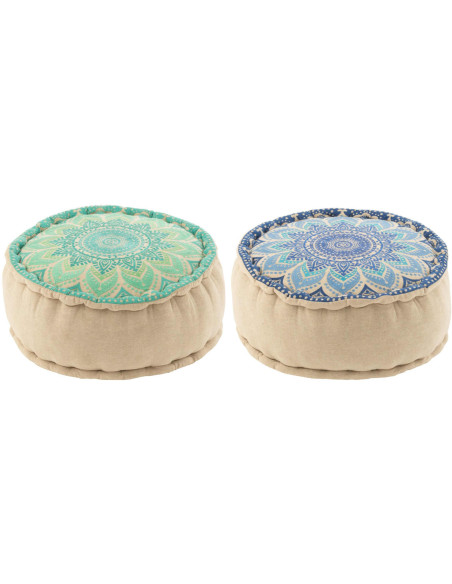 Lot de 2 poufs ronds coton bleu turquoise 40 cm Azuria
