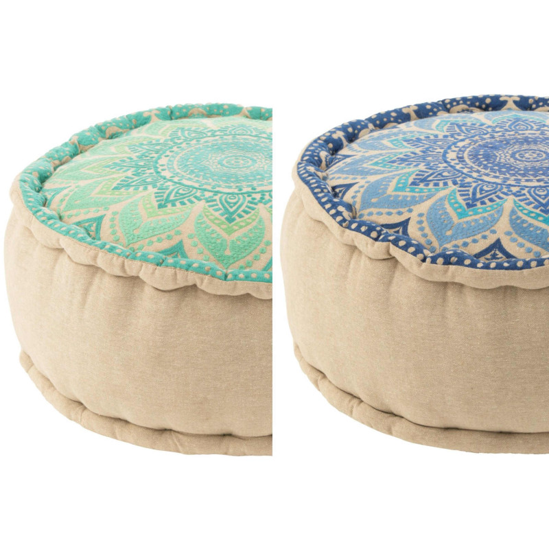 Lot de 2 poufs ronds coton bleu...