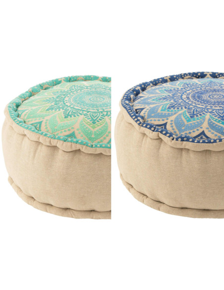 Lot de 2 poufs ronds coton bleu turquoise 40 cm Azuria