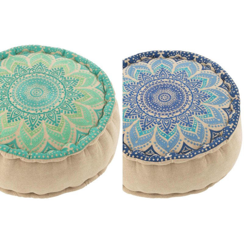 Lot de 2 poufs ronds coton bleu...