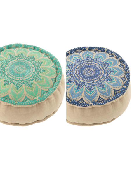 Lot de 2 poufs ronds coton bleu turquoise 40 cm Azuria
