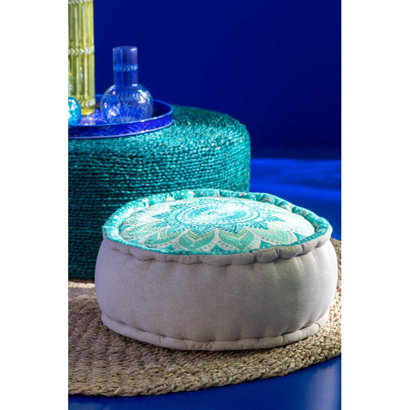 Lot de 2 poufs ronds coton bleu...