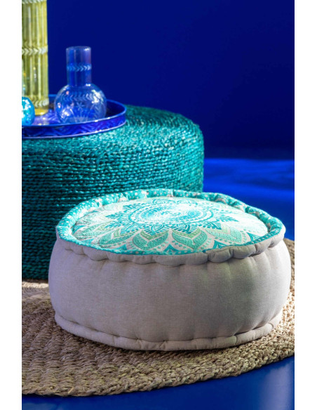 Lot de 2 poufs ronds coton bleu turquoise 40 cm Azuria