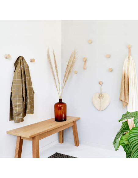 Patère murale bois hêtre naturel 5 cm Knob Round
