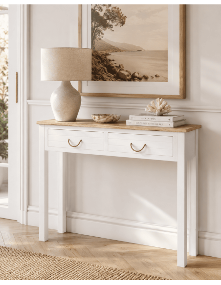 Console d’entrée blanc et bois 2 tiroirs 110 x 30 x 81 cm Clairval