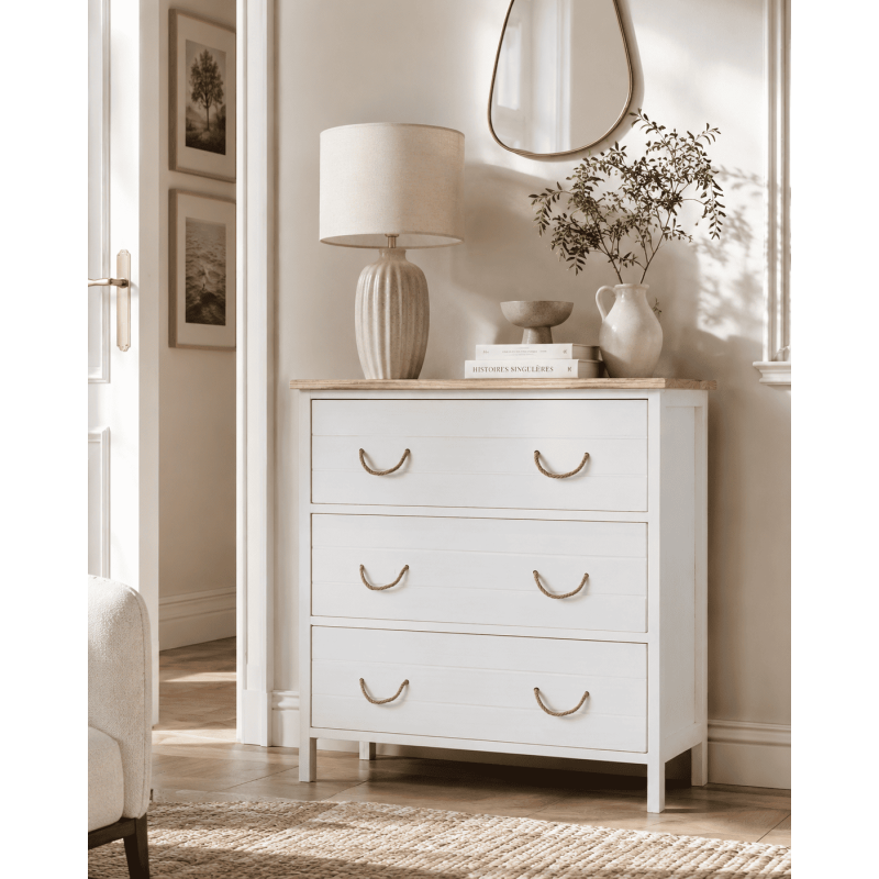 Commode blanc et bois 3 tiroirs Clairval