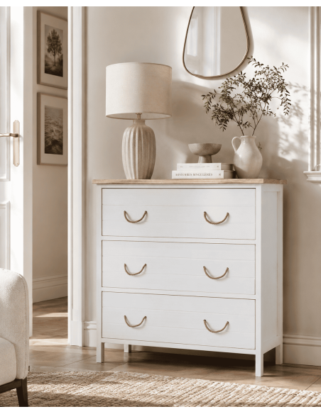 Commode blanc et bois 3 tiroirs Clairval