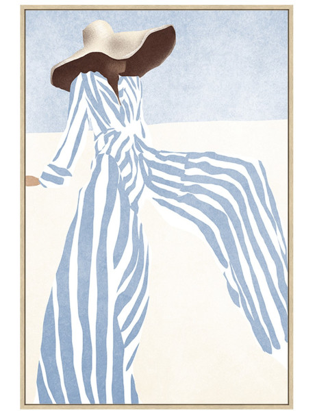 Toile peinte femme au chapeau cadre bois 60 x 90 cm Soléna