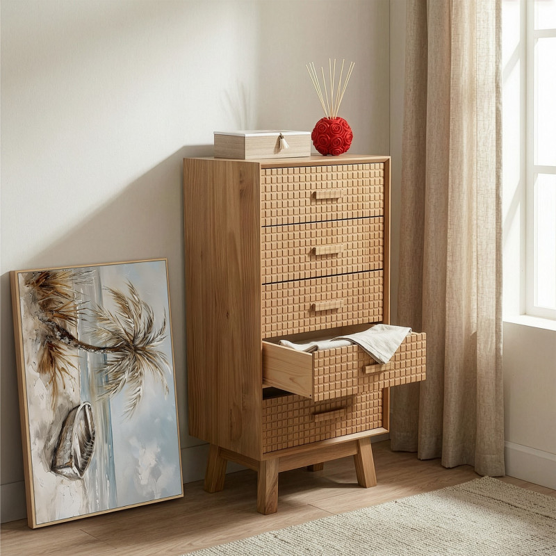 Chiffonnier bois naturel 5 tiroirs 50...