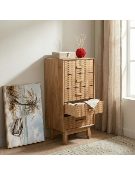 Chiffonnier bois naturel 5 tiroirs 50 x 35 x 100 cm Veyra