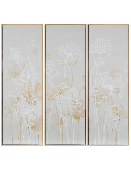 Triptyque toile fleurs cadre bois 30 x 90 cm Aubeline