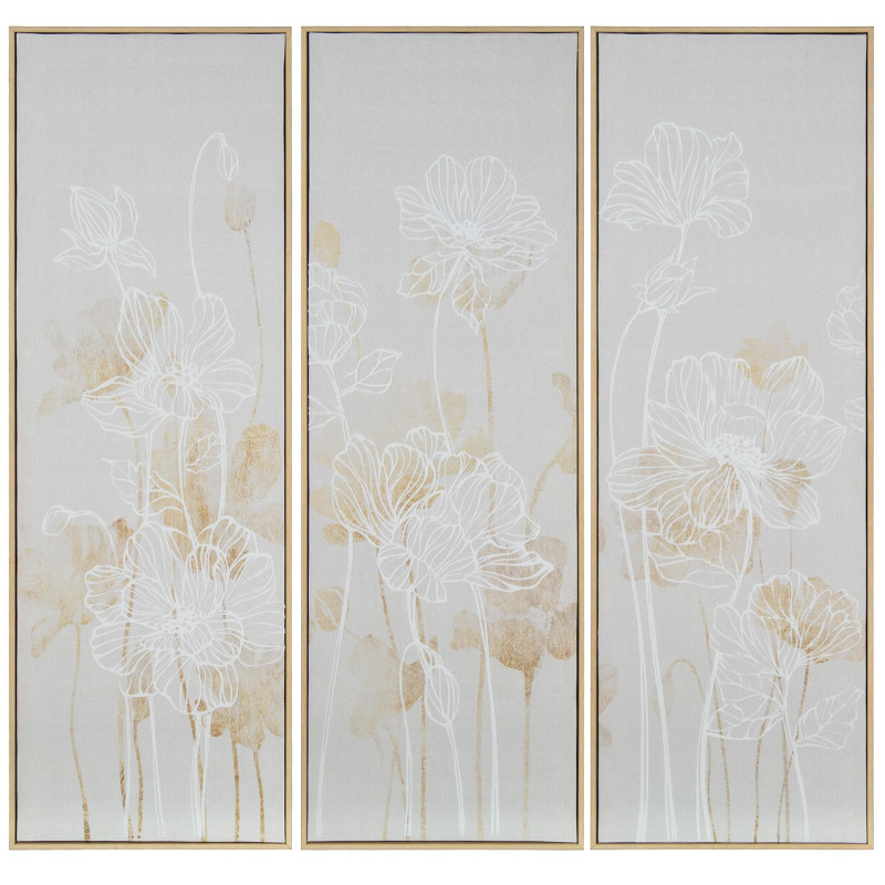 Triptyque toile fleurs cadre bois 30...